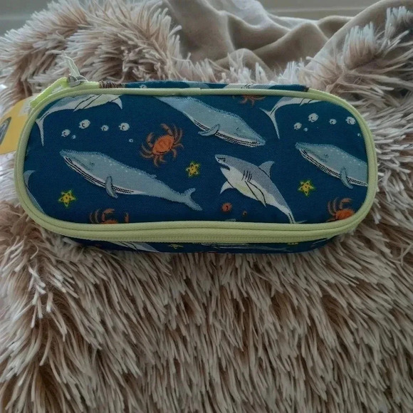 Green blue fish shark boys pencil case purse bag decor satchel zipper pouch - Picture 2 of 4